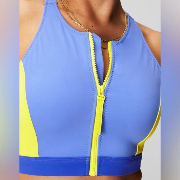FABLETICS Purple Yellow‎ Zip-Front Racerback Shaping Compression Swim Top Size L - Picture 10 of 11